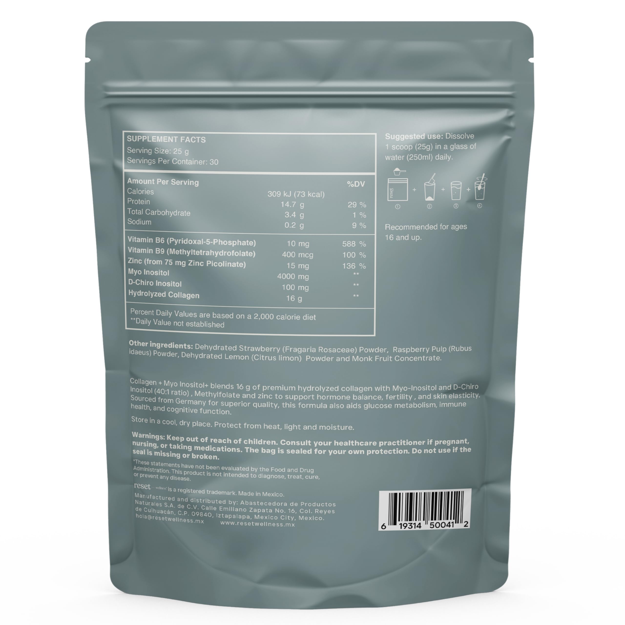 Glass with dissolved powder and straw showing neutral mixing from Reset Wellness