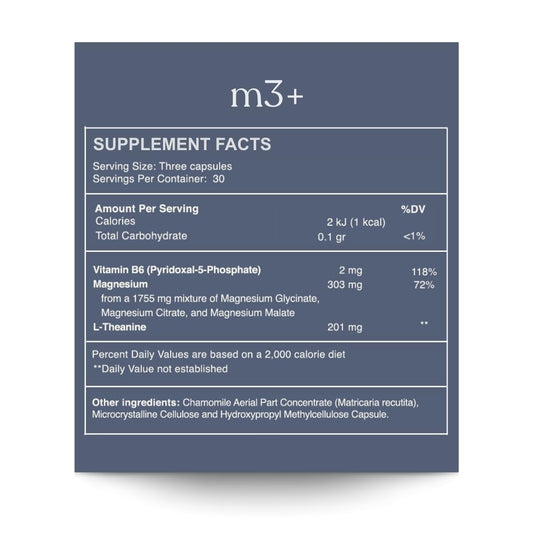 Reset Wellness M3+ capsules closeup highlights citrate glycinate and malate for versatile magnesium support.