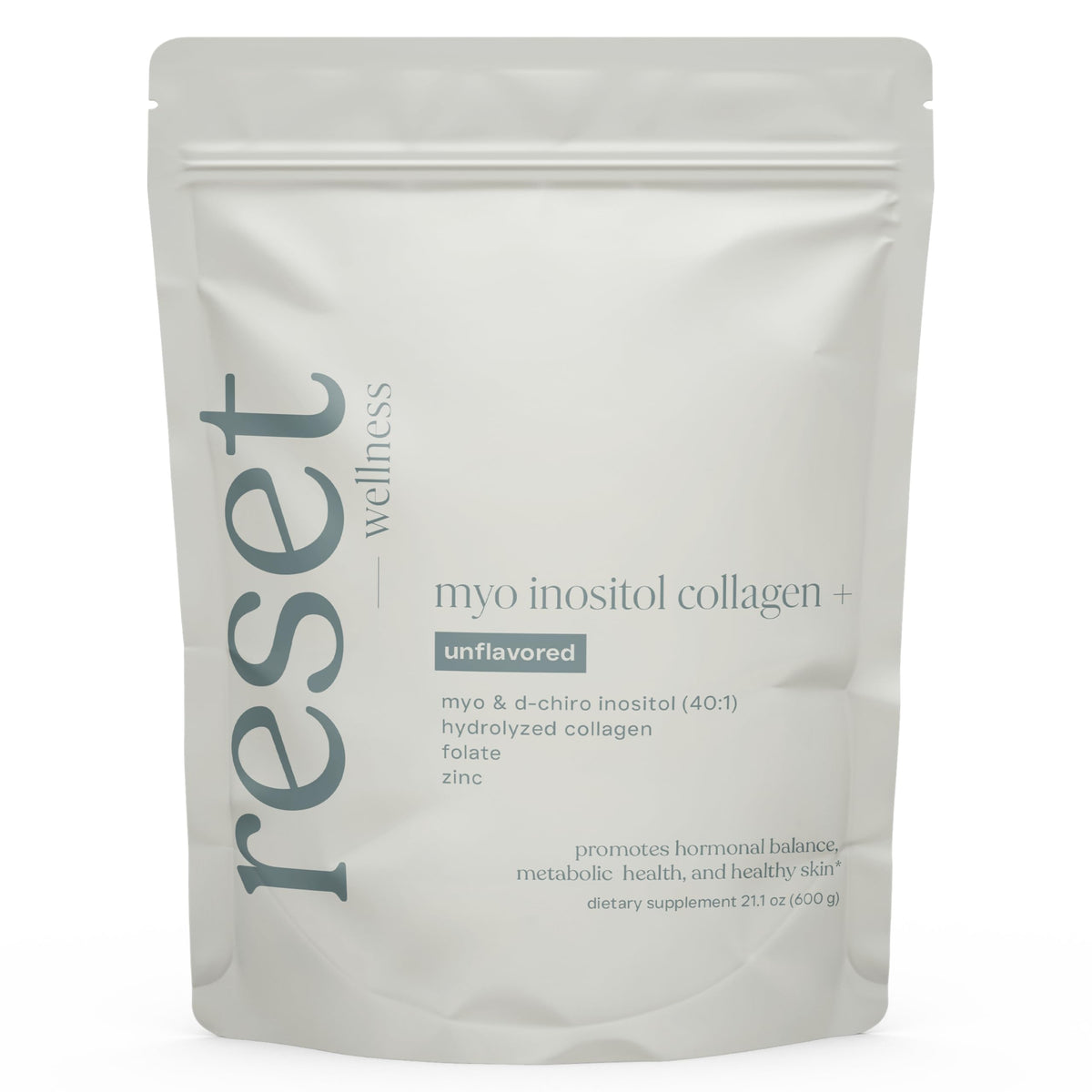 Reset Wellness MYO INOSITOL Collagen+ 600g bottle, daily wellness support in a premium blend