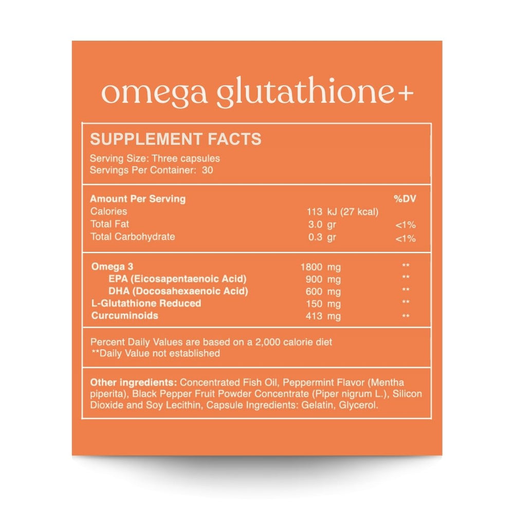Reset Wellness Omega GLUTATHIONE+ capsules close-up highlighting EPA and DHA.