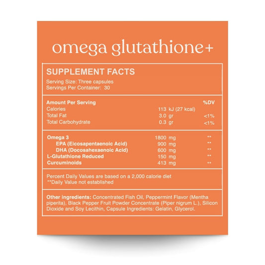 Reset Wellness Omega GLUTATHIONE+ capsules close-up highlighting EPA and DHA.