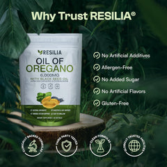 Resilia softgels on white background emphasize a clean, simple supplement format.