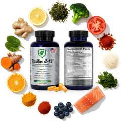 ResilienZ-12 bottle front promotes daily vitality and aging resilience