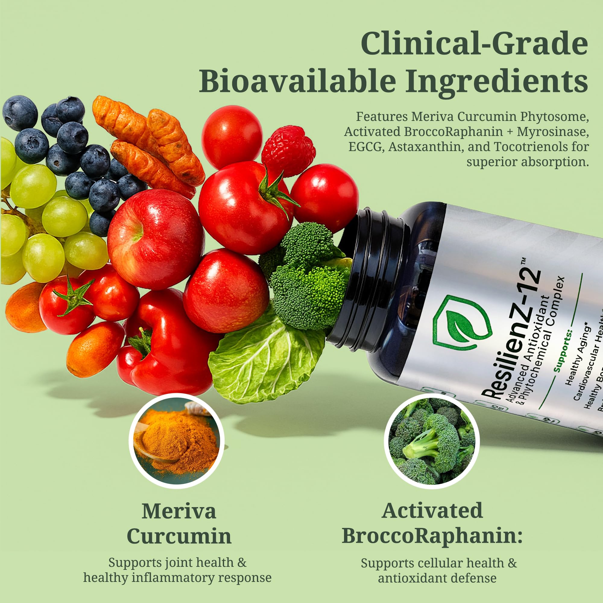 ResilienZ-12 green tea/EGCG icon highlights oxidative stress protection
