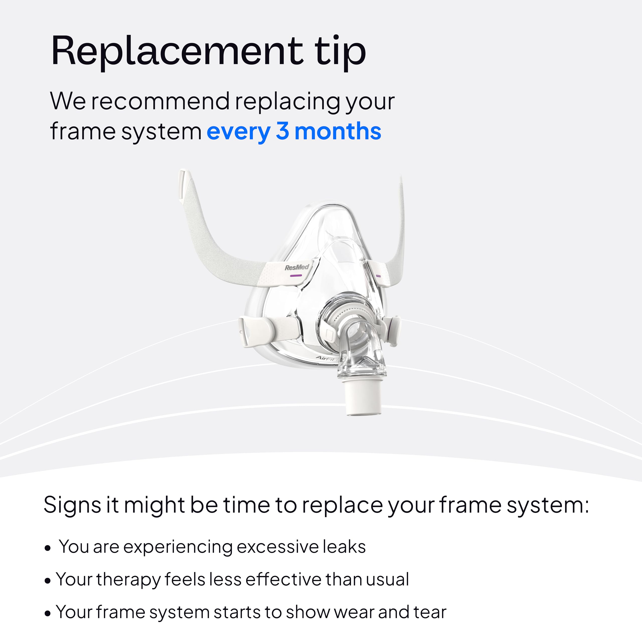 ResMed AirFit F20 for Her frame promotes quiet, reliable nightly CPAP use.