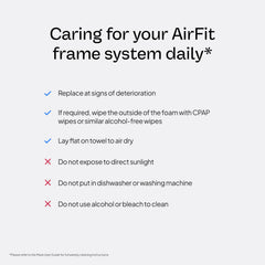 ResMed AirFit F20 for Her frame excludes headgear for flexible accessory pairing.