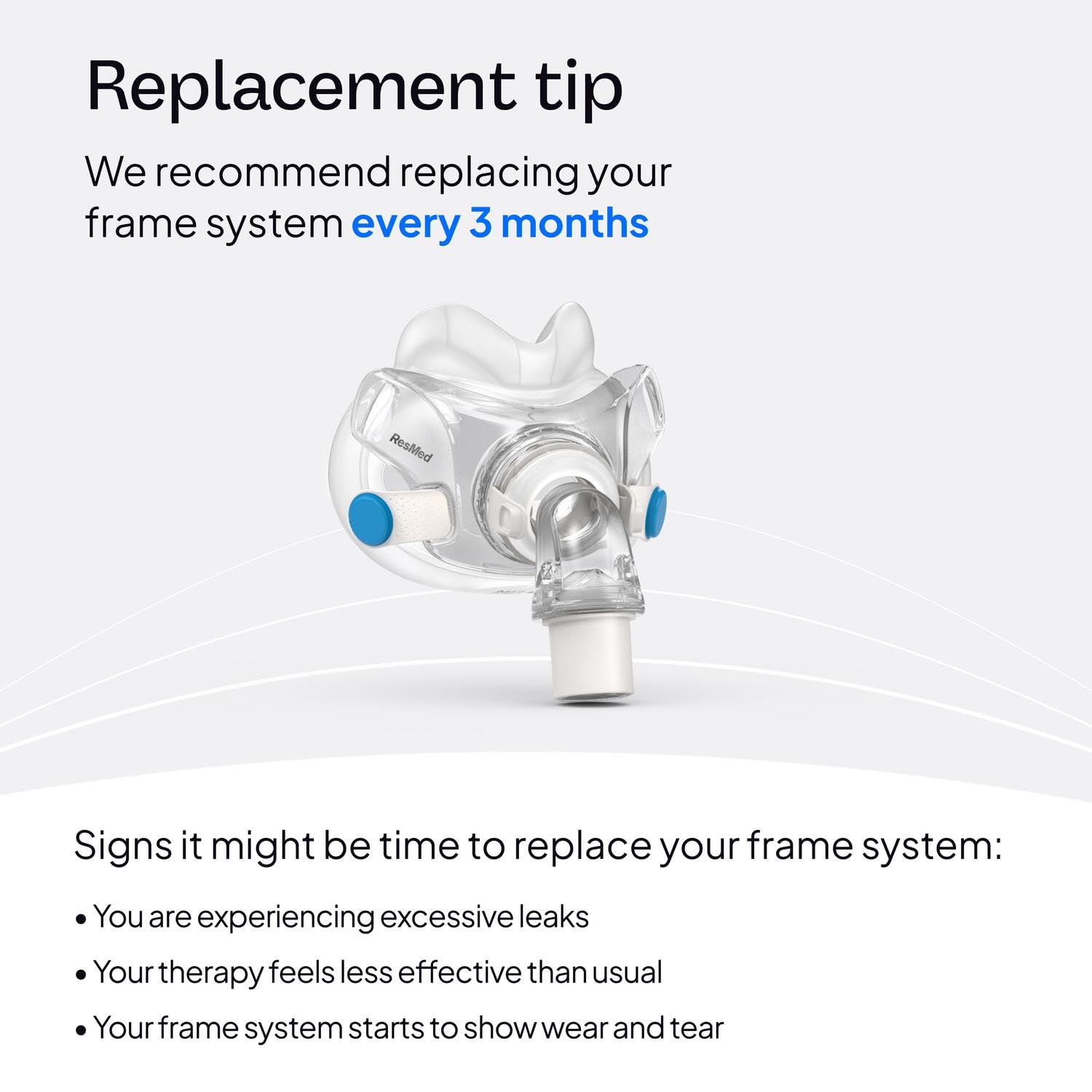 ResMed AirFit F30 frame system assembly for easy replacement.