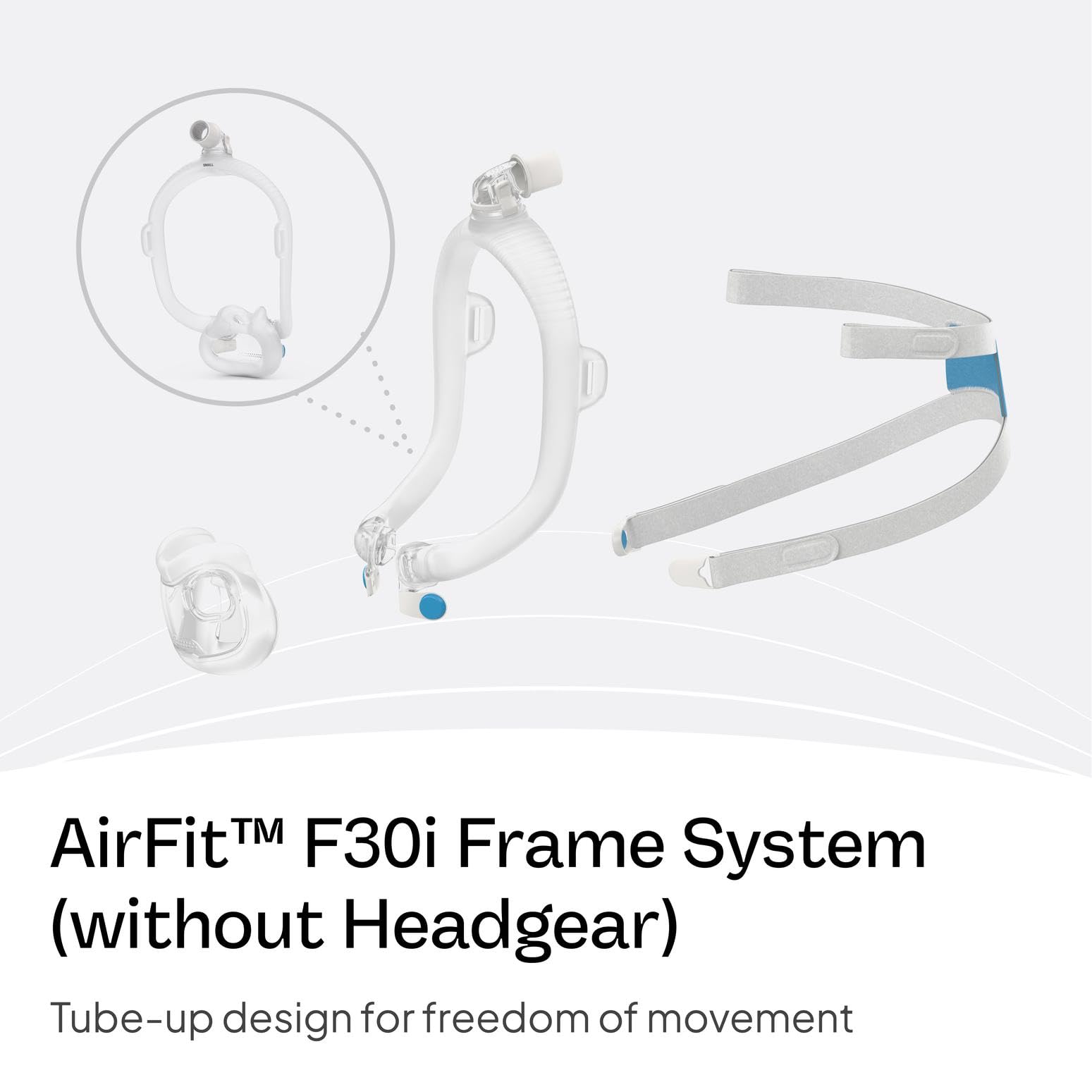 ResMed AirFit F30i frame keeps tubing out of the way during sleep.