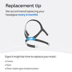 ResMed headgear features easy-to-clean surfaces for daily replacement.