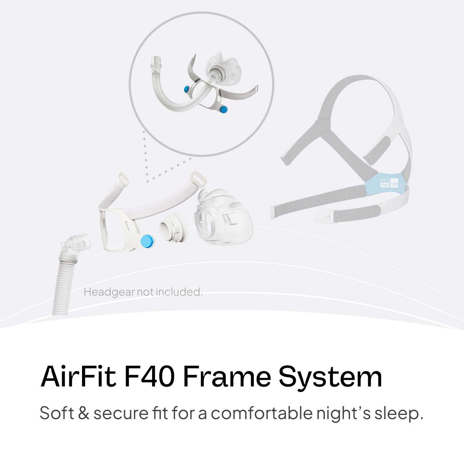 ResMed AirFit F40 low profile design reduces bulk under glasses.