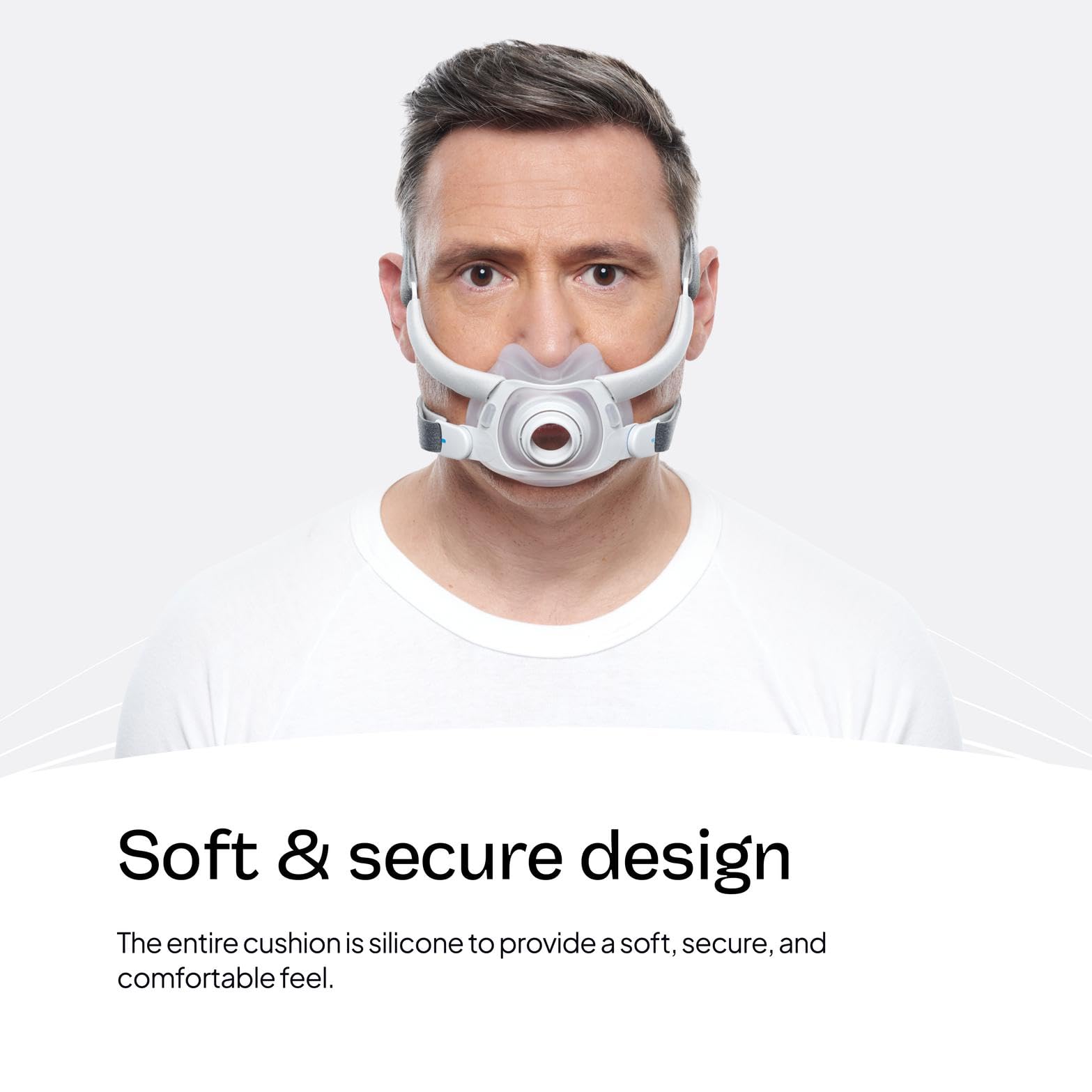 Night-time comfort with durable silicone cushions designed for AirFit F40 users.