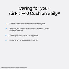 ResMed AirFit F40 cushion under-display shows breathable silicone for extended wear.