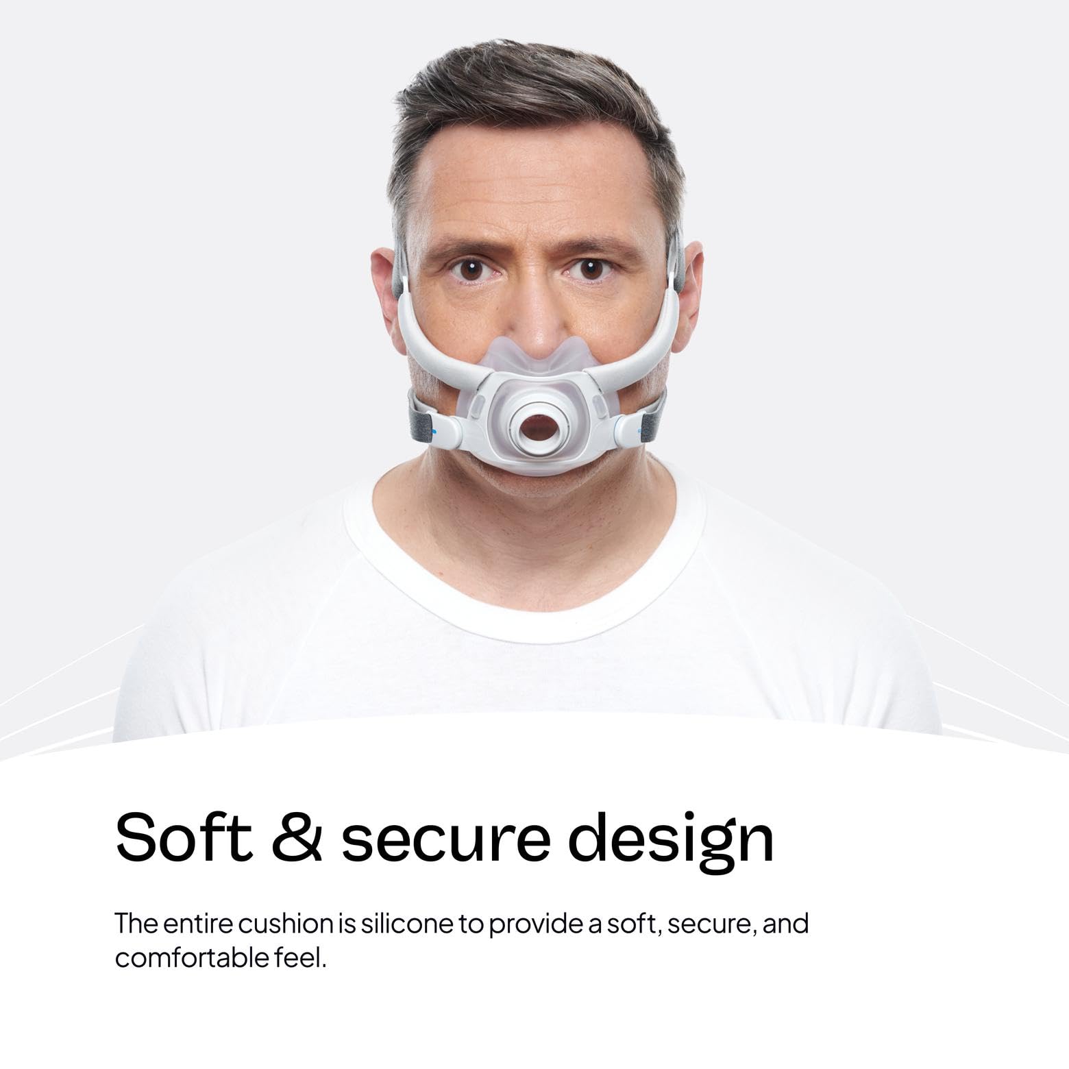 ResMed AirFit F40 cushion texture close-up highlights soft touch for comfort.