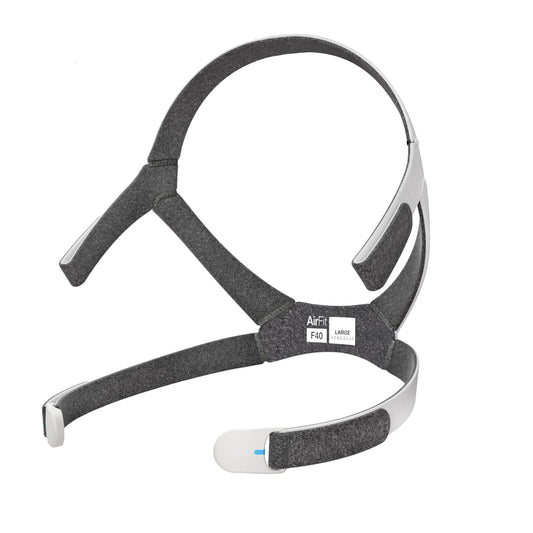 ResMed AirFit F40 replacement headgear, front view, for a secure, comfortable fit.