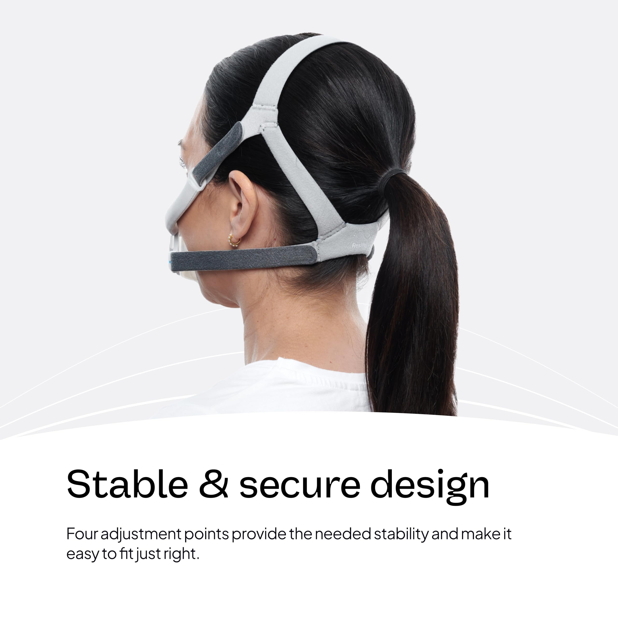 ResMed AirFit F40 headgear magnetic clips for easy on-and-off.