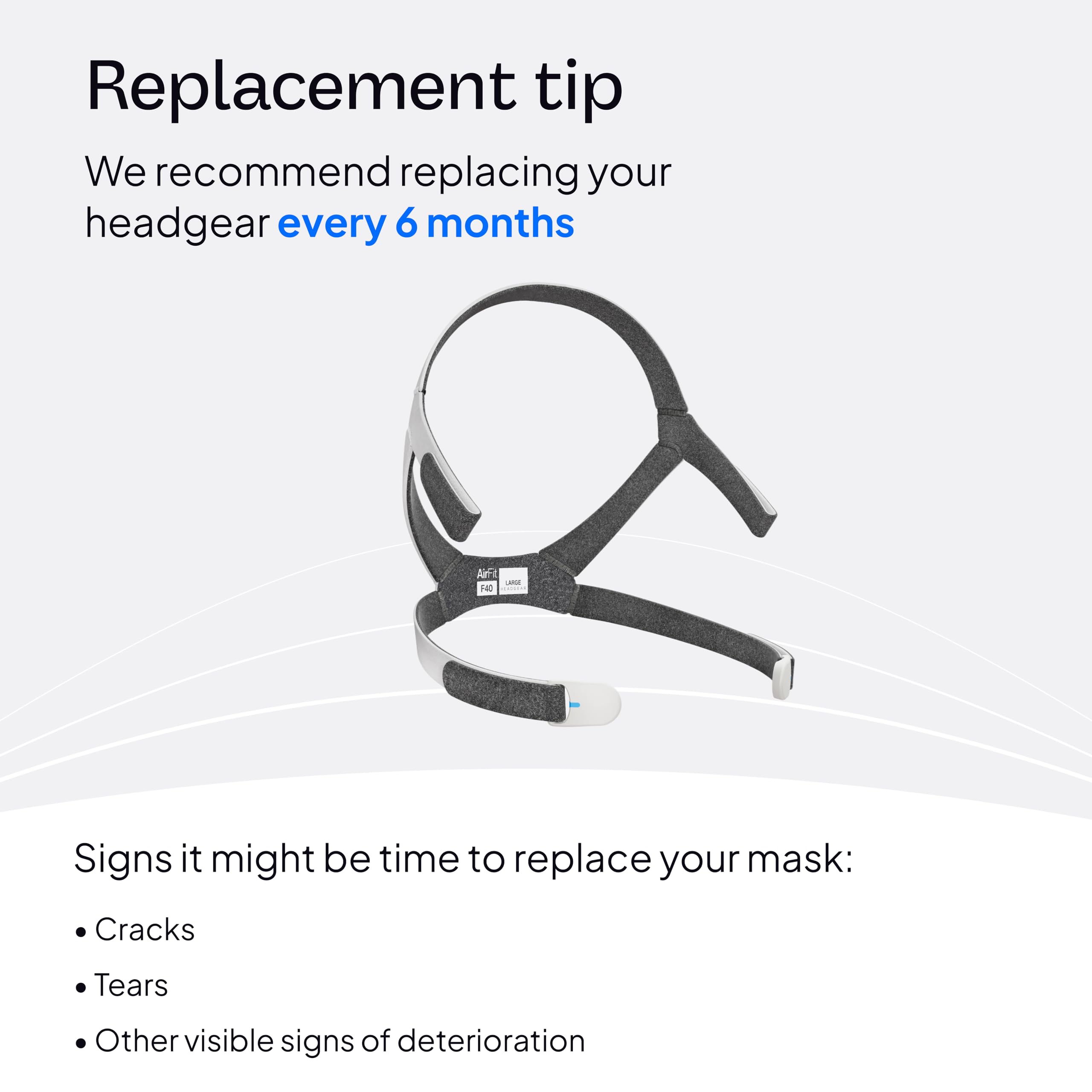 ResMed AirFit F40 replacement headgear packaging, ready for quick replacement.