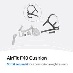ResMed AirFit F40 headgear with Velcro adjustments for quick, customized fit.