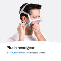 ResMed AirFit N20 headgear adjustable strap close-up demonstrates customizable fit.