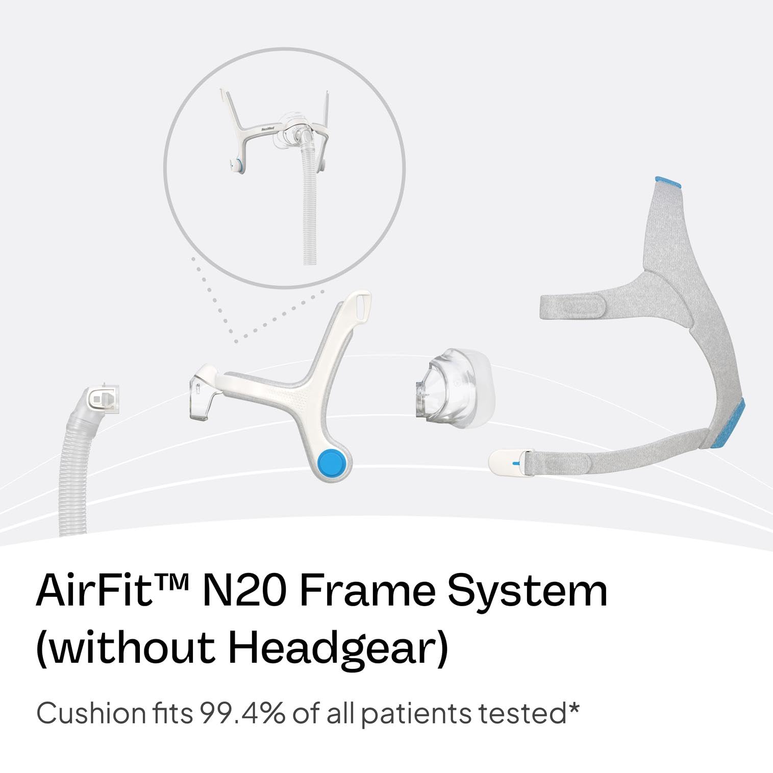 ResMed AirFit N20 nasal cushion closeup illustrating comfortable seal
