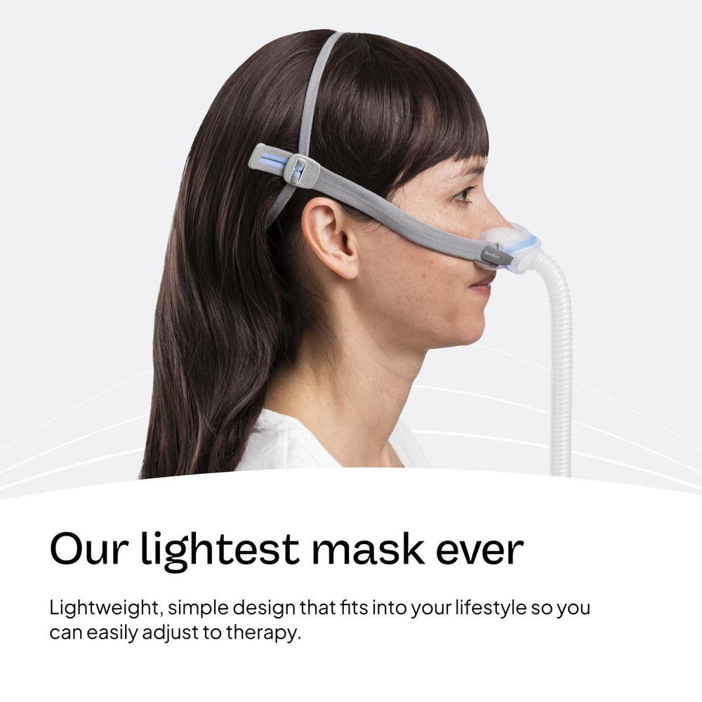 ResMed AirFit N30 frame assembly shows simple attachment without headgear for flexible use