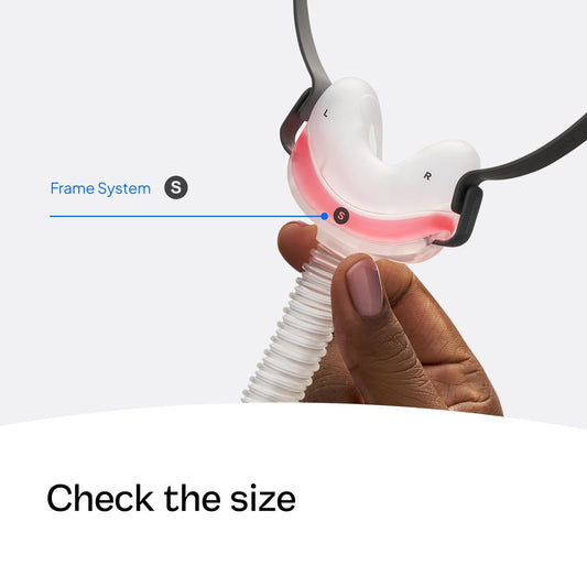 ResMed AirFit N30 frame short tube for a compact CPAP setup