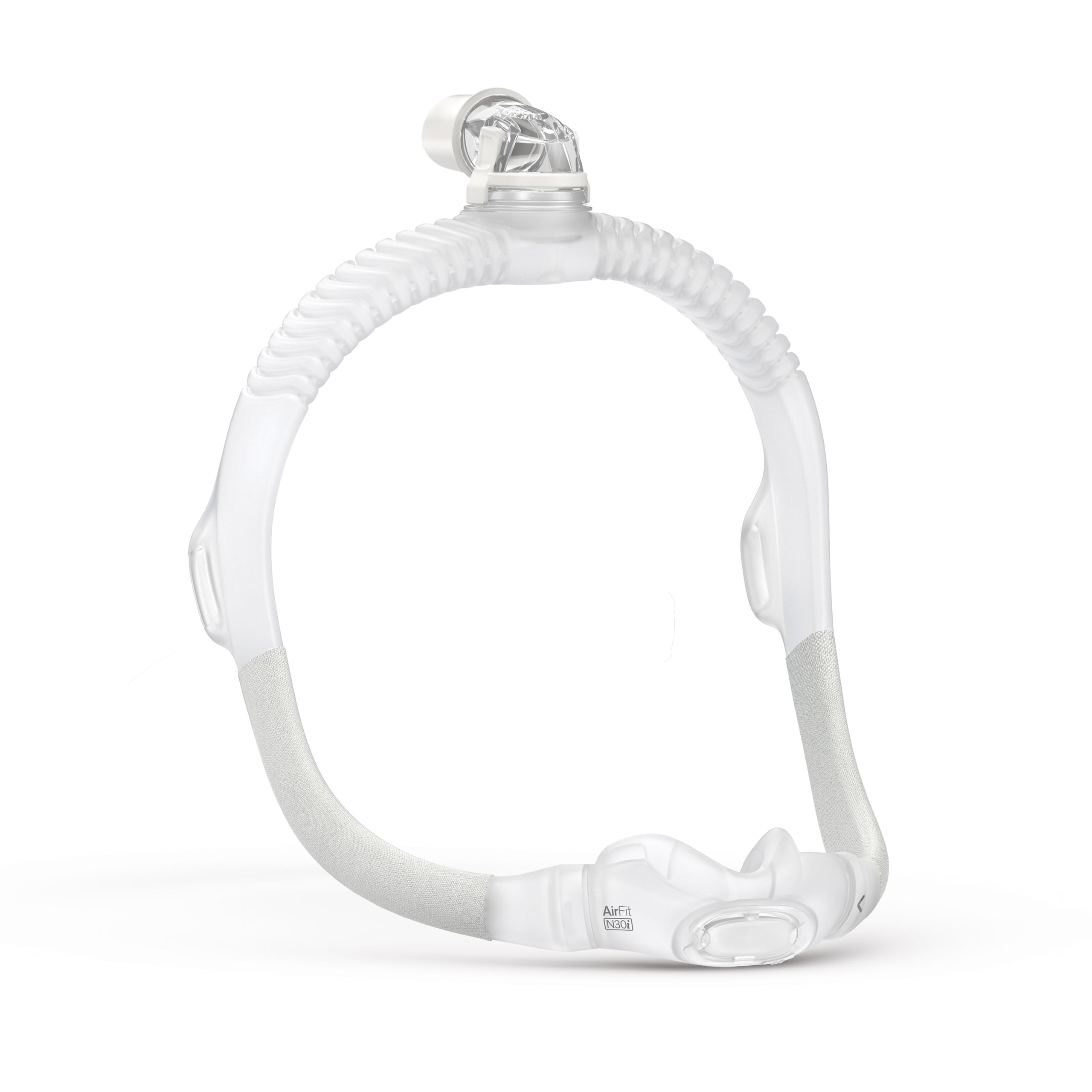 ResMed AirFit N30i frame with elbow and nasal cradle for secure, comfortable positioning.