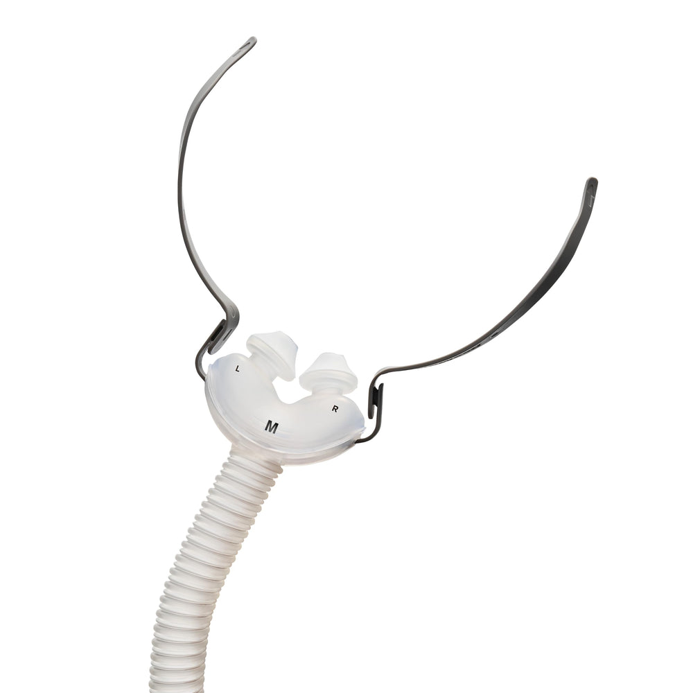 ResMed AirFit P10 frame system with nasal pillows for a compact, comfortable night-time fit.