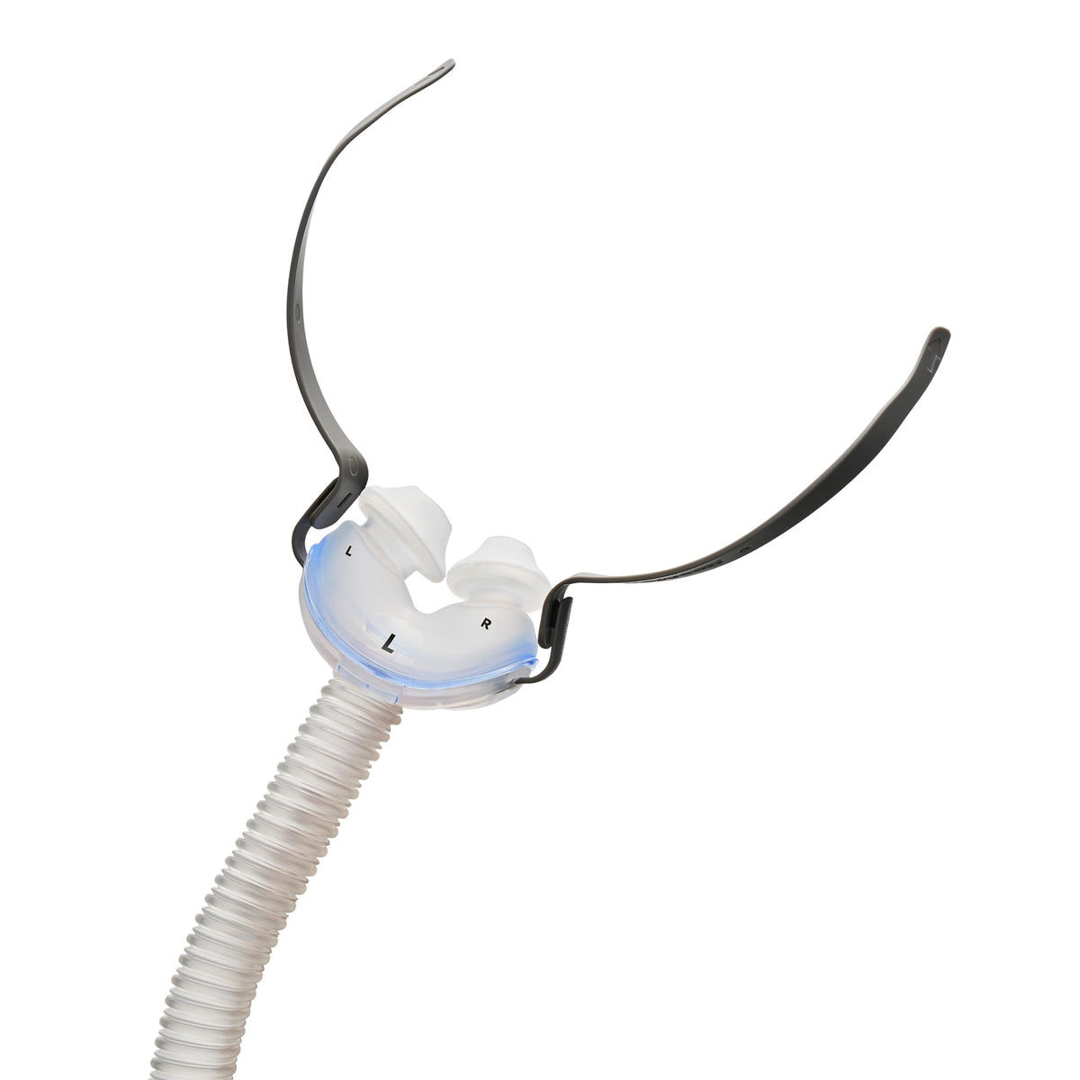 ResMed AirFit P10 frame with nasal pillows for quiet, stable CPAP therapy.