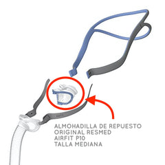ResMed AirFit P10 nasal pillow medium, side view showing secure fit