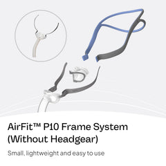 ResMed AirFit P10 nasal pillows cushion highlighting soft seal for quiet nights.