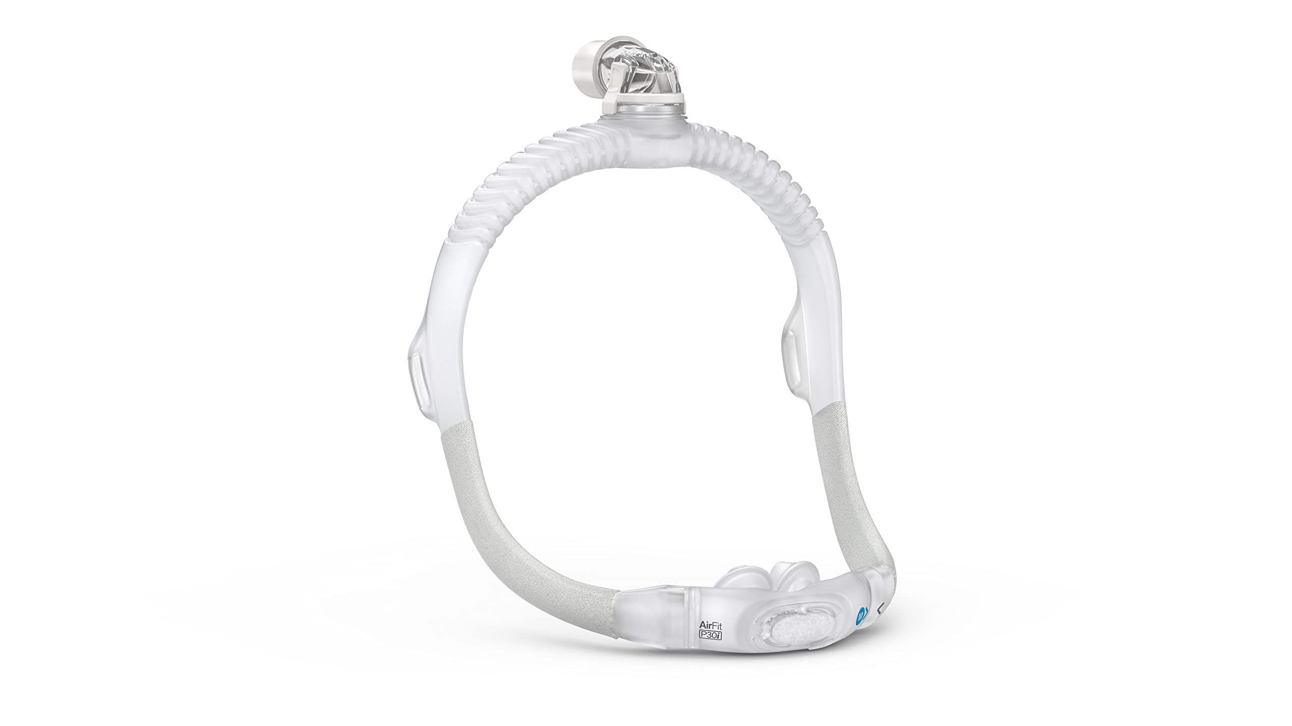 ResMed AirFit P30i frame without headgear shown, designed for unobstructed sleep and freedom of movement