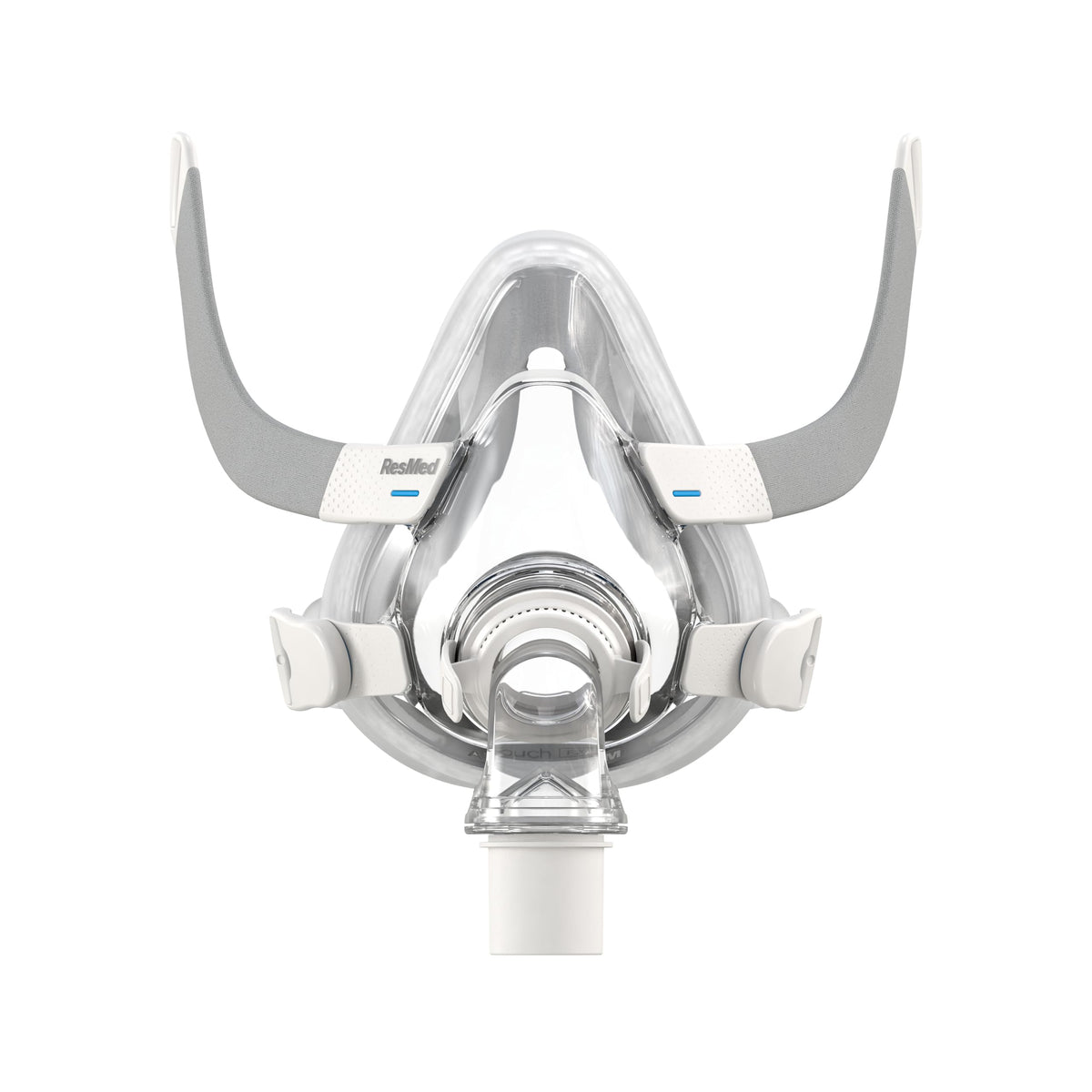 ResMed AirTouch F20 frame and elbow shown for quick-release detachment at night.