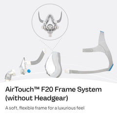 ResMed AirTouch F20 frame small close-up soft finish detail designed for gentle contact.