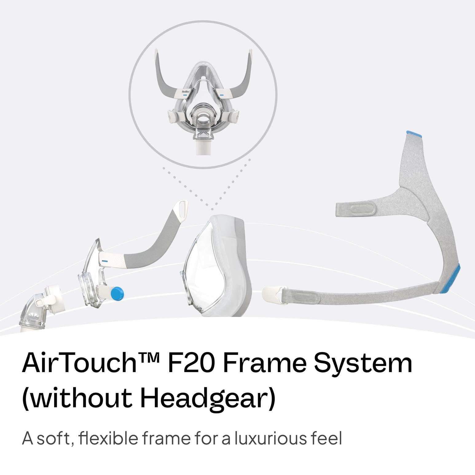 ResMed AirTouch F20 memory foam cushion providing plush skin contact.