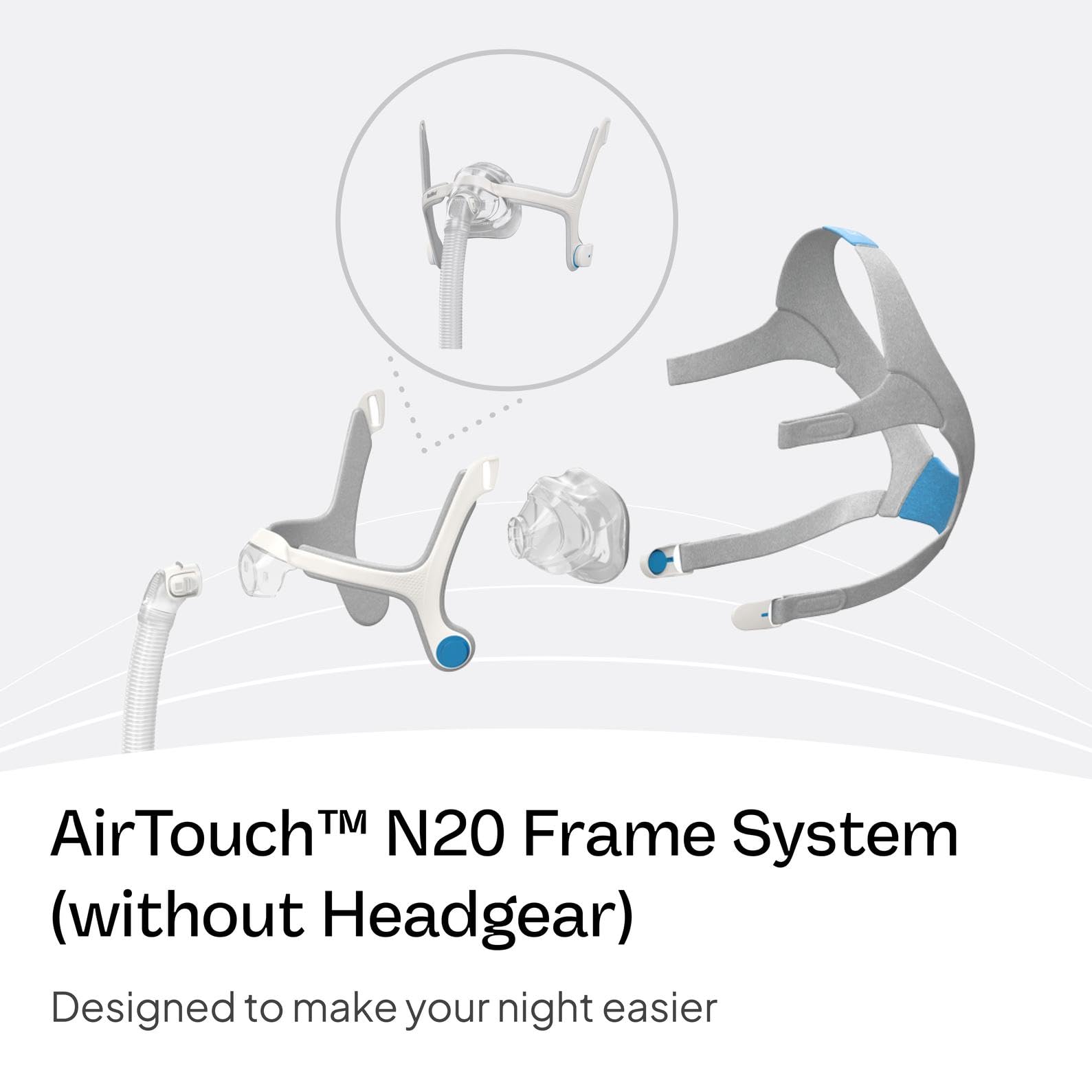 ResMed AirTouch N20 for Her frame system provides stable support overnight.