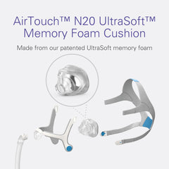 ResMed AirTouch N20 magnetic clips enable quick on/off of the mask.