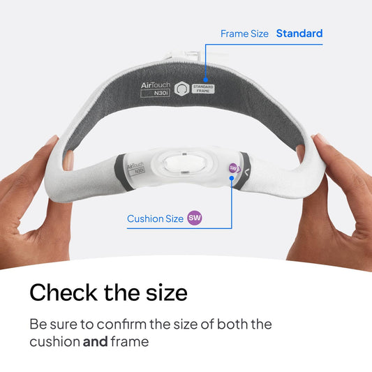 ResMed AirTouch N30i ComfiSoft cushion provides a gentle seal for restful sleep.