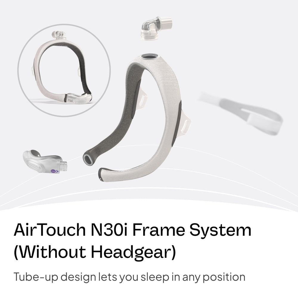 ResMed AirTouch N30i fabric-wrapped frame demonstrates flexible, gentle fitting.