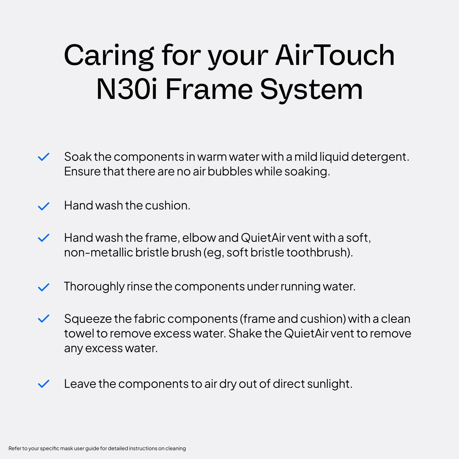 ResMed AirTouch N30i quick-release elbow enables easy detachment from tubing at night.