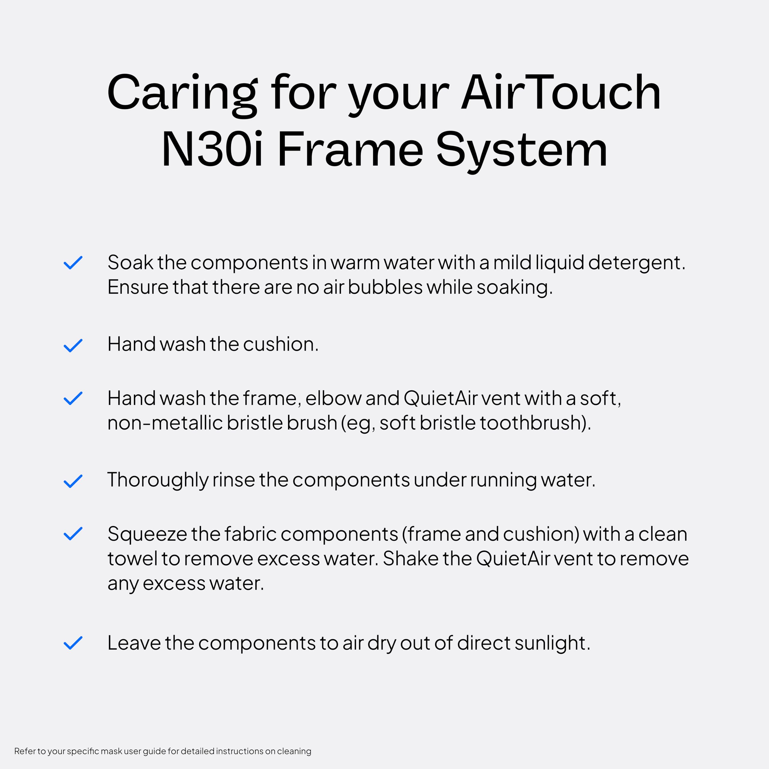 ResMed AirTouch N30i quick-release elbow enables easy detachment from tubing.
