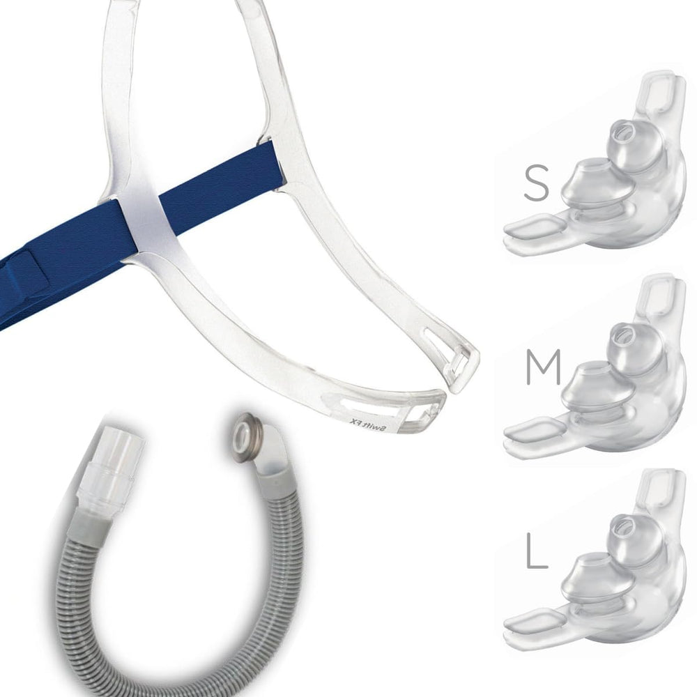 ResMed Swift FX headgear backstrap close-up shows soft fabric for comfort