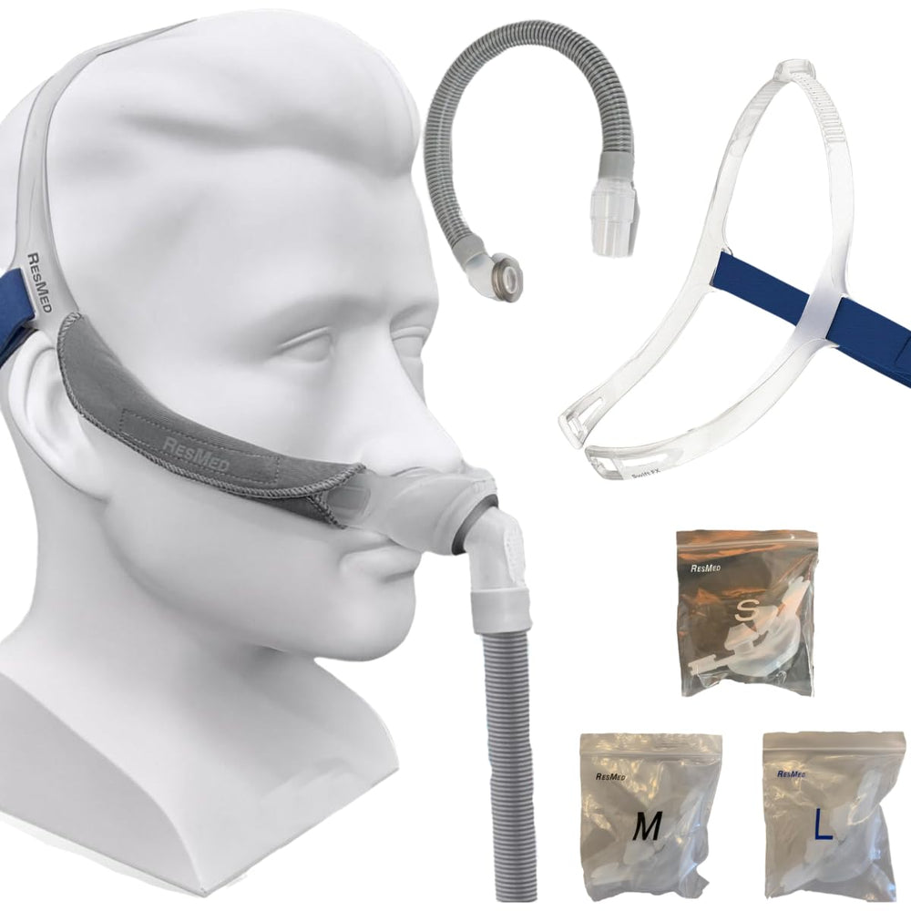 ResMed Swift FX headgear buckle top close-up demonstrates quick adjustments