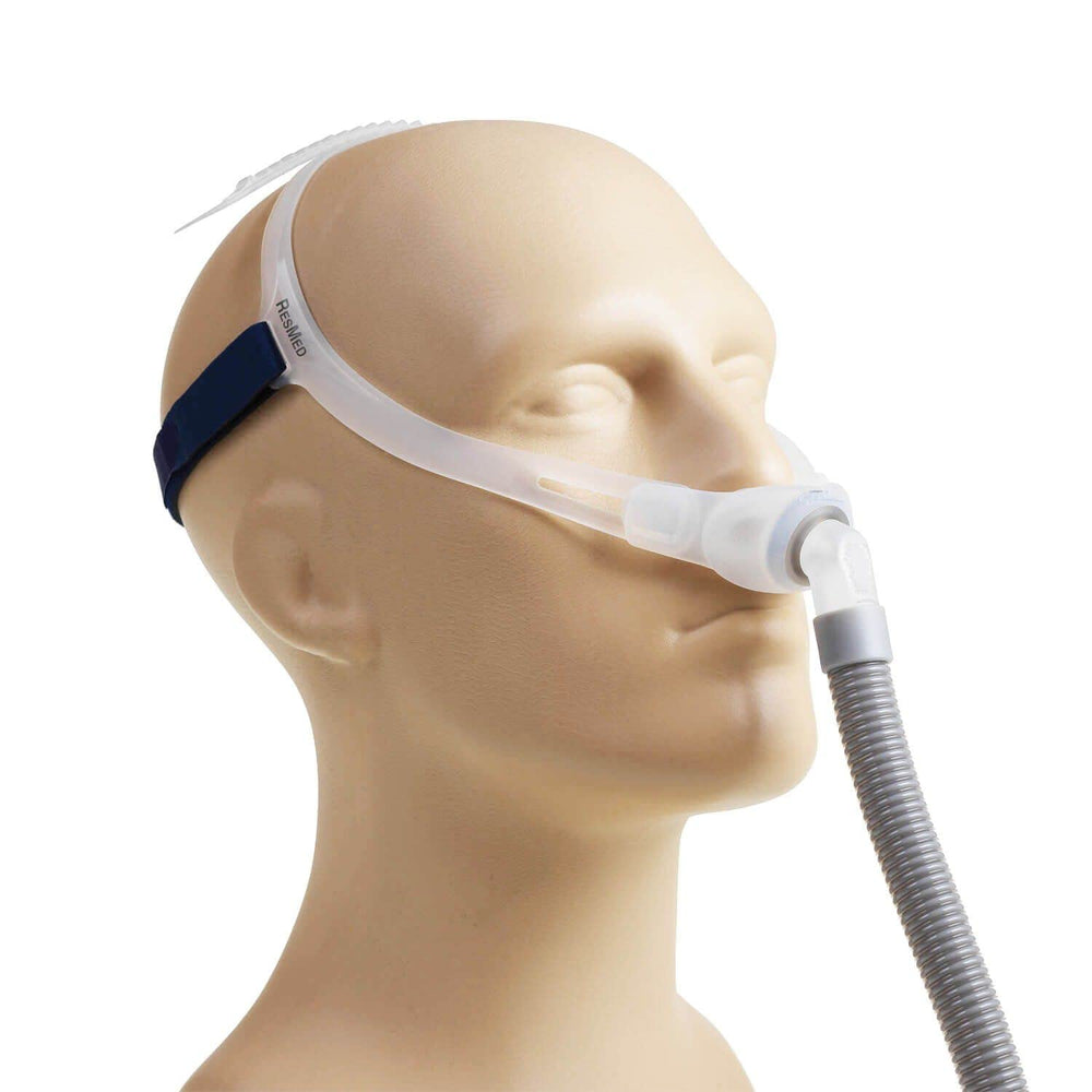 ResMed Swift FX headgear in use on CPAP mask shows secure fit