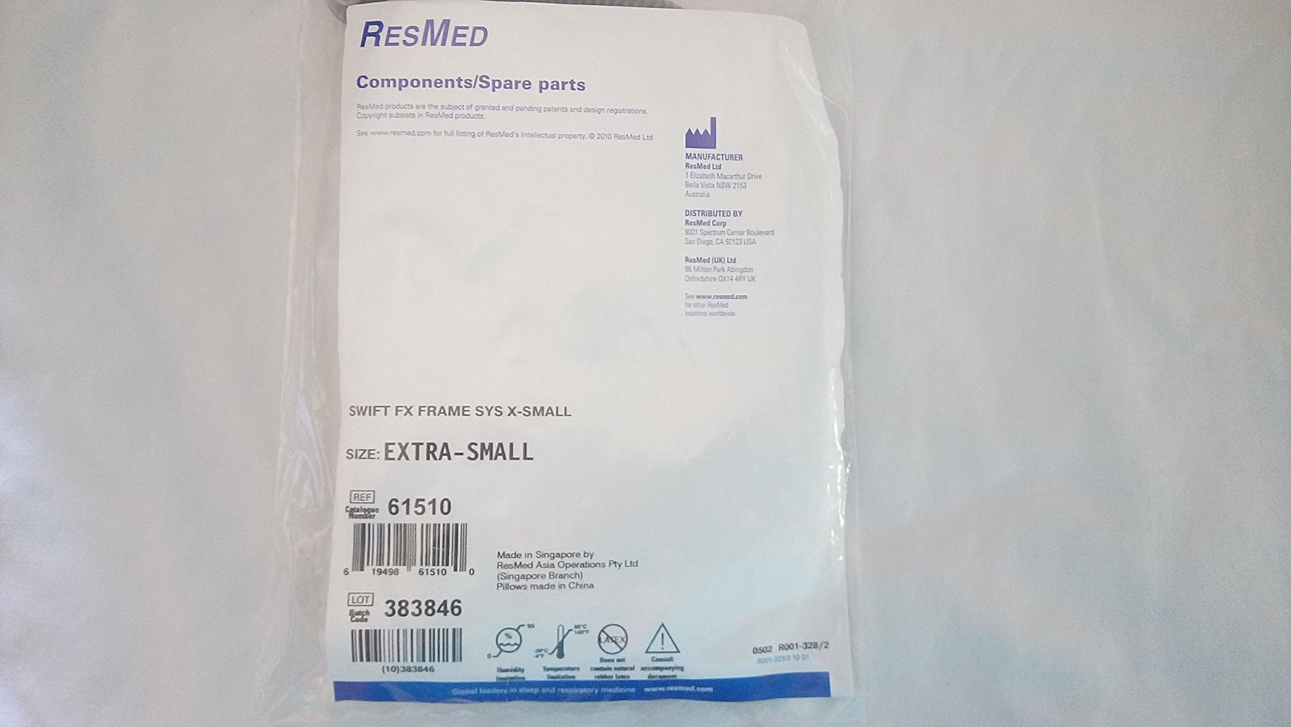 ResMed Swift FX replacement frame X-Small, side view, slim profile supports stable masking.