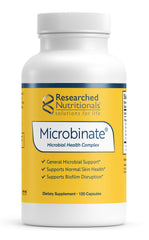 Researched Nutritionals Microbinate bottle front view highlighting microbial health focus