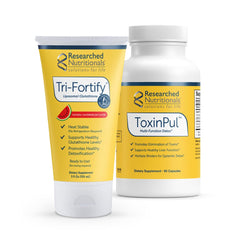 Researched Nutritionals Tri-Fortify Watermelon Liposomal Glutathione bottle highlighting antioxidant support