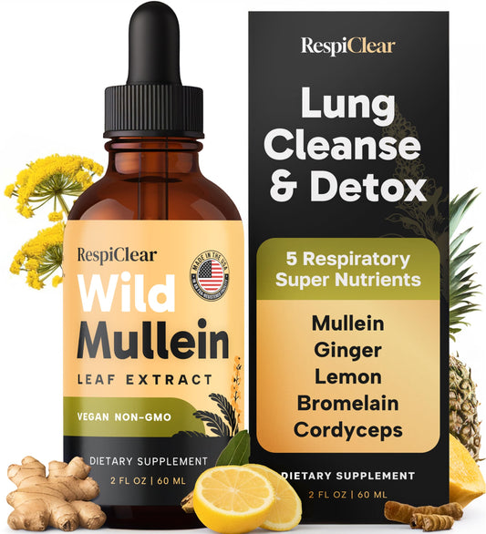 RESPICLEAR Mullein Drops bottle with ginger and lemon for natural respiratory support
