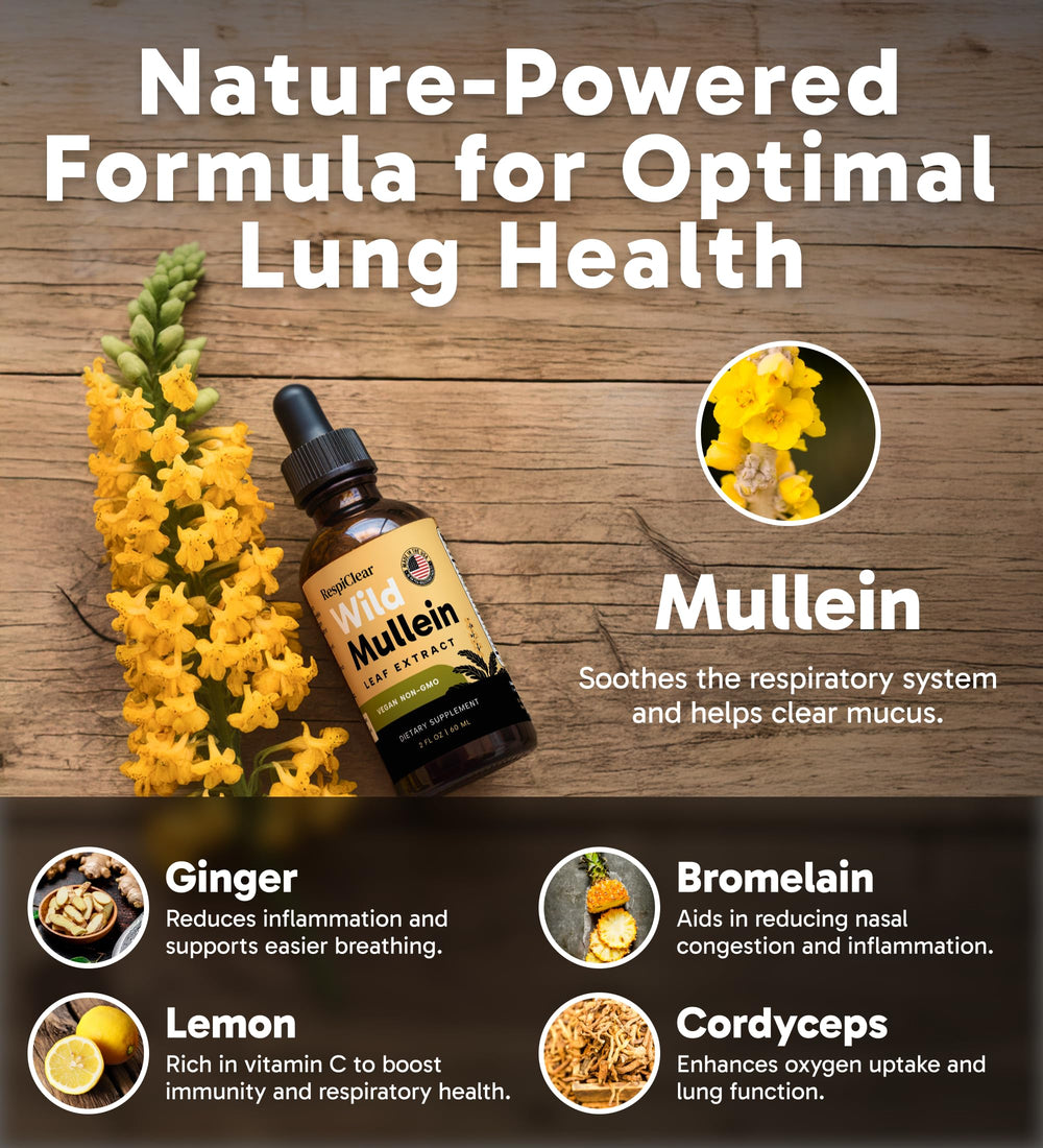 RESPICLEAR Mullein Drops label closeup showing USA-made formula