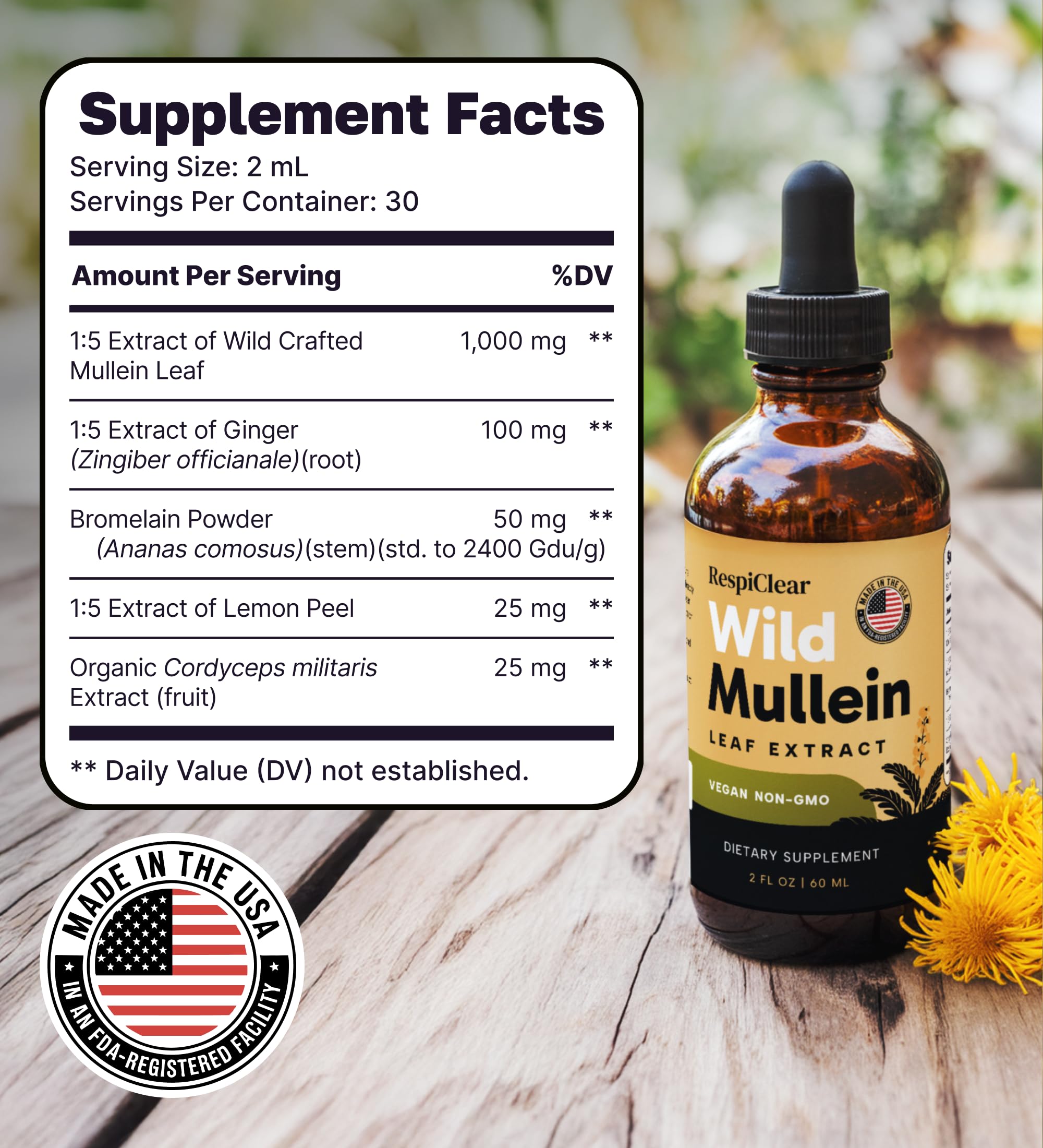 RESPICLEAR Mullein Drops tongue application for quick, convenient respiratory support