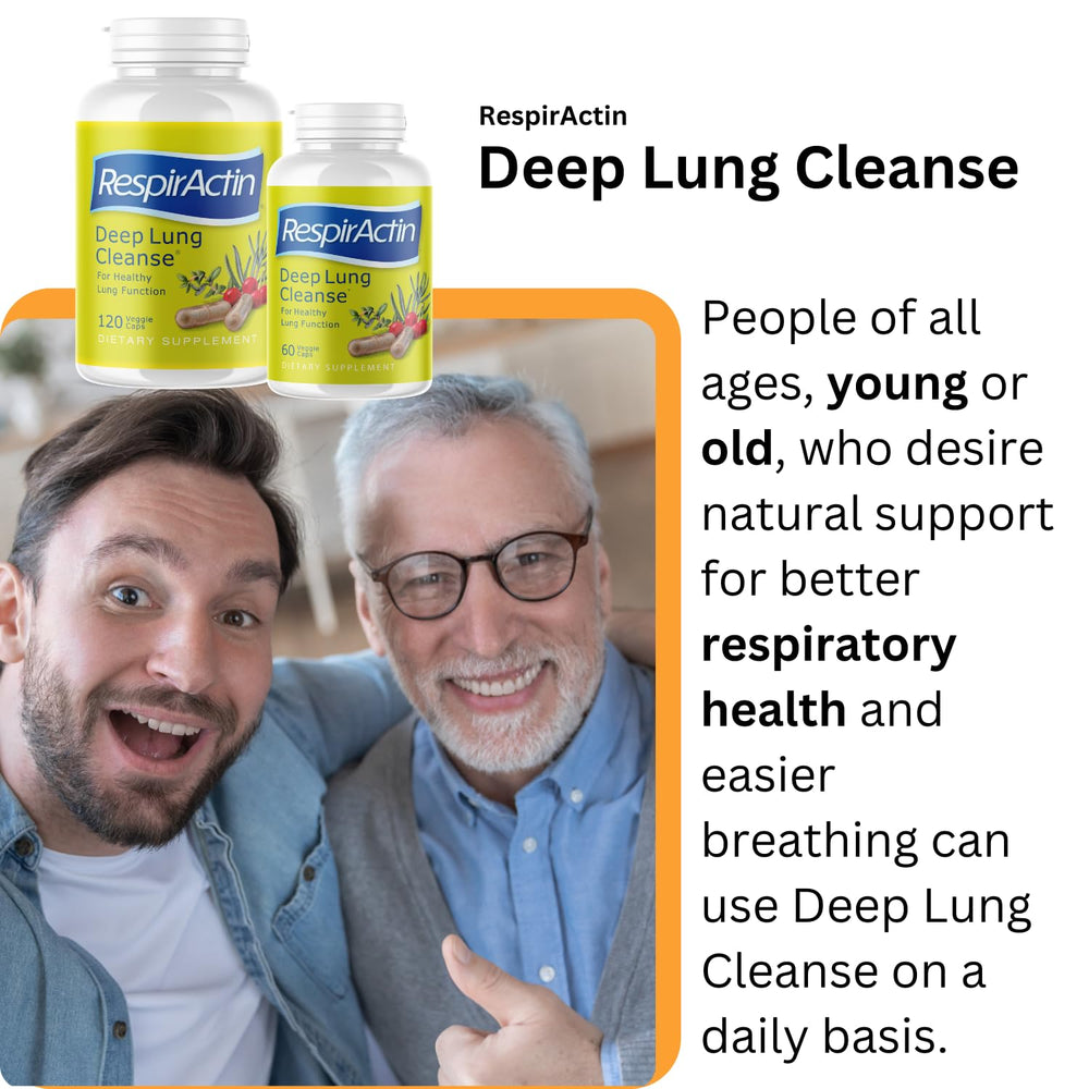 User holding RespirActin Deep Lung Cleanse capsules as part of a routine